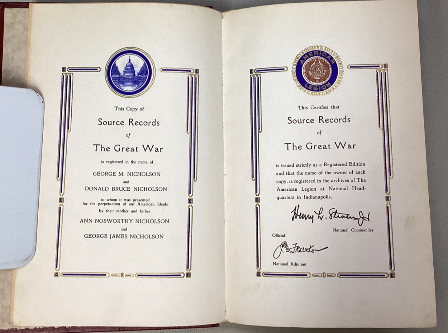 Antique 7 Vol Set SOURCE RECORDS OF THE GREAT WAR Certified Registered Edition
