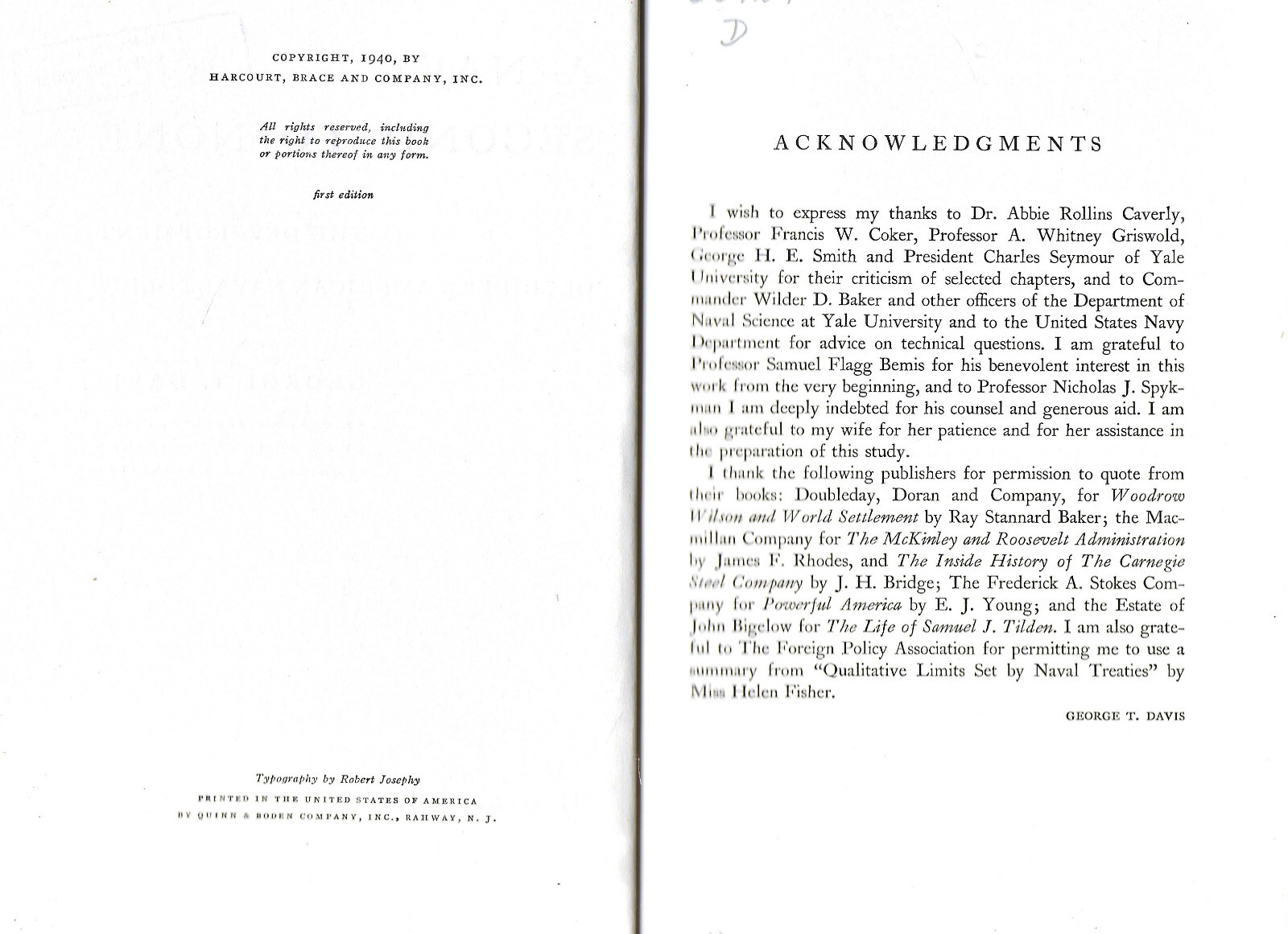 1940, 1st Edition, A NAVY SECOND TO NONE by George T. Davis