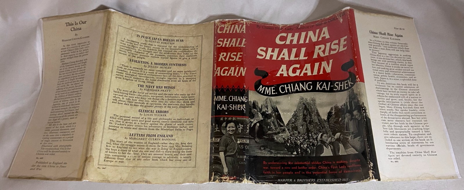 1941 CHINA SHALL RISE AGAIN Vintage MAY-LING SOONG CHIANG Asia WWII ERA w/ DJ