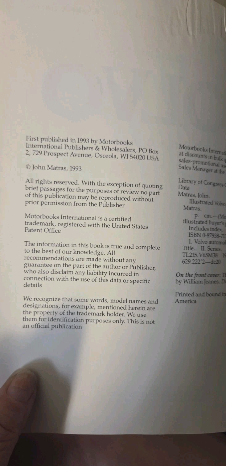 Illustrated Volvo Buyer’s Guide John Matras 1927-1990 History Specs Book 1st Ed