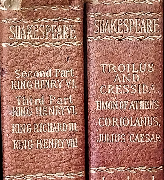 Antique 8‑Volume Shakespeare Works Set Leather‑Bound Gold Embossed 1900s Vintage