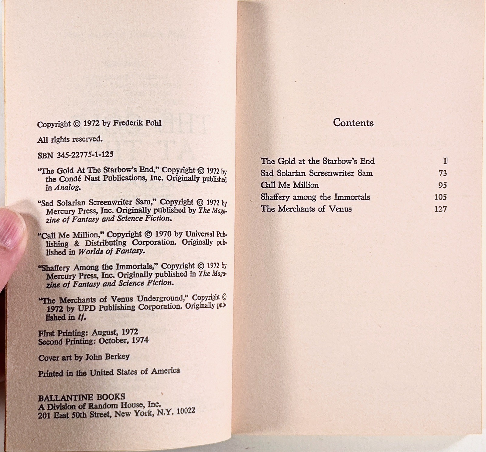 1974 Frederik Pohl GOLD AT THE STARBOW’S END science fiction stories BALLANTINE