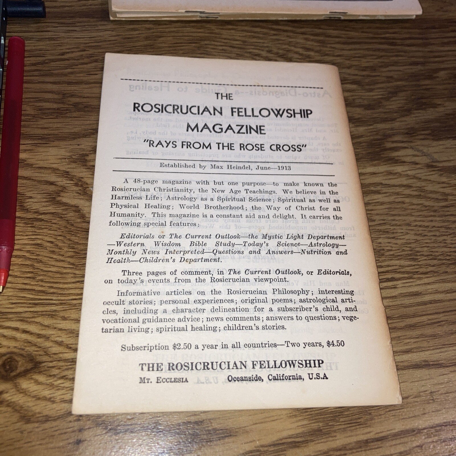 Simplified Scientific Ephemeris – Rosicrucian Fellowship -1952
