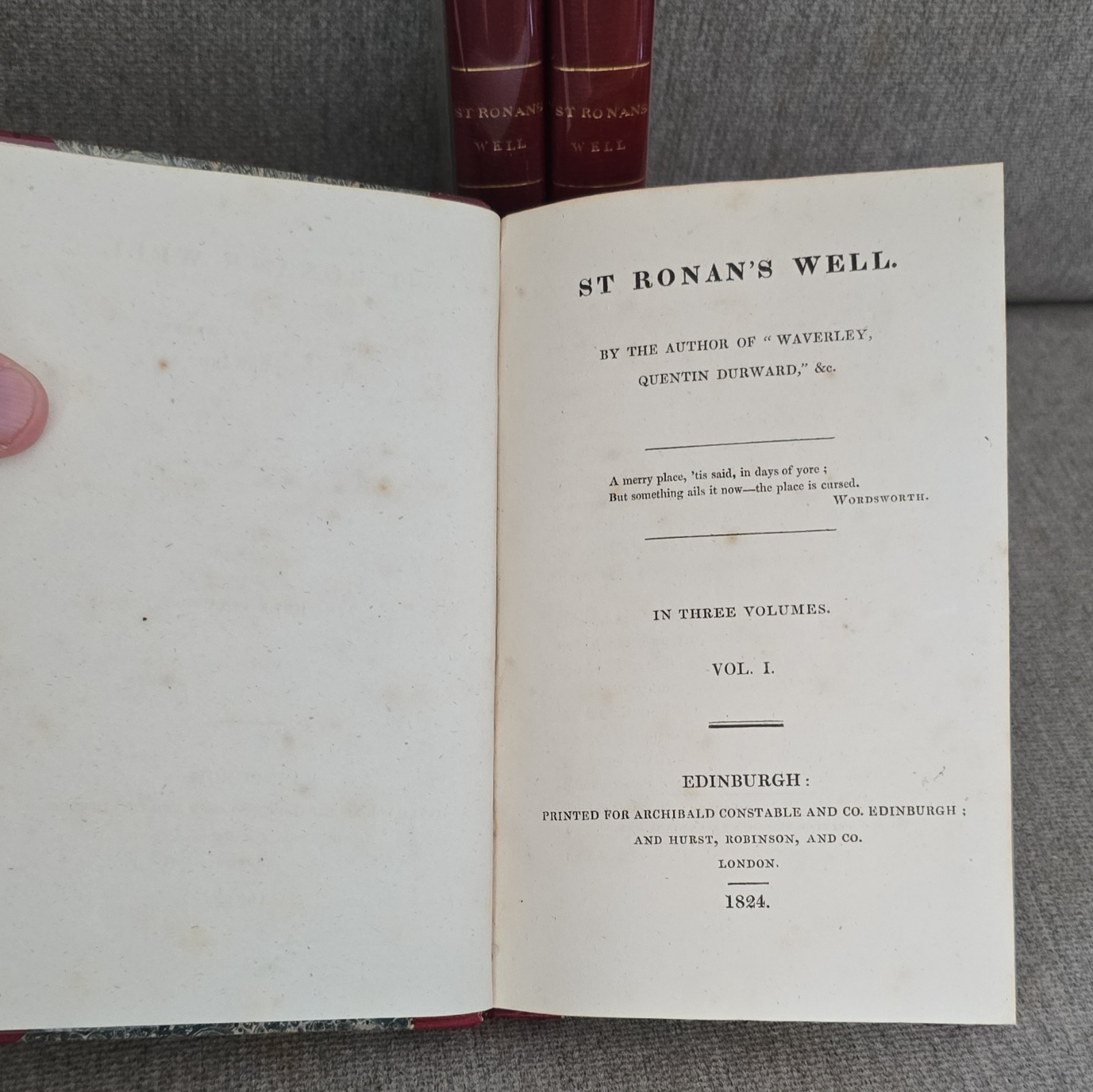 Walter Scott St. Ronan’s Well 3 Vol Set 1824 Constable Edinburgh London HC