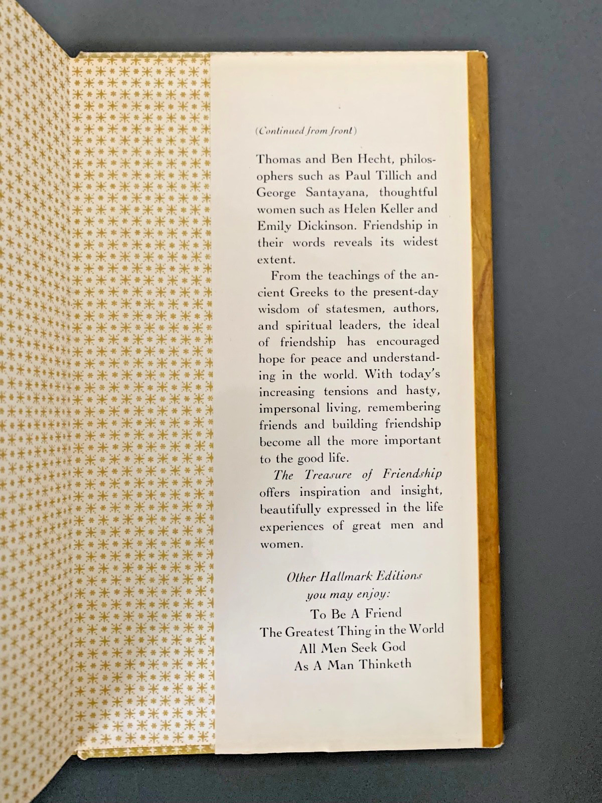 The Treasure of Friendship – Hallmark Editions Vintage Book 1968 – As Is