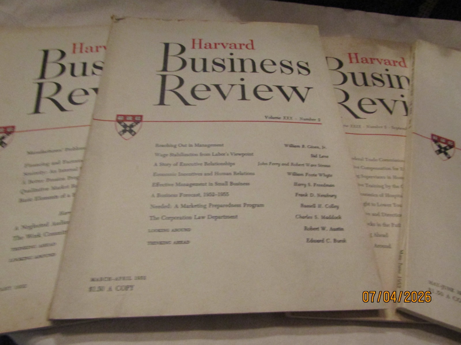 Vintage Harvard Business Review Magazine Set of 4 Different 1951 1952