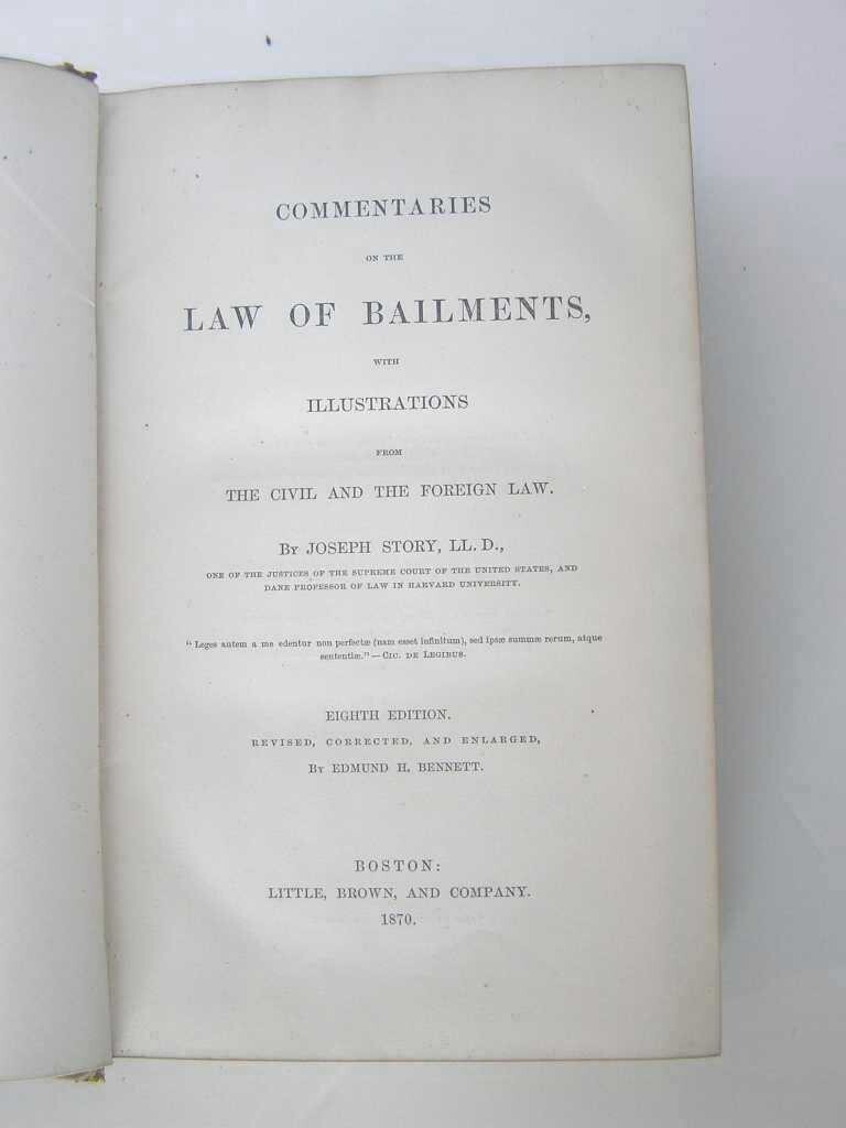 1870 Commentaries On The Law Of Bailments Joseph Story HC Book
