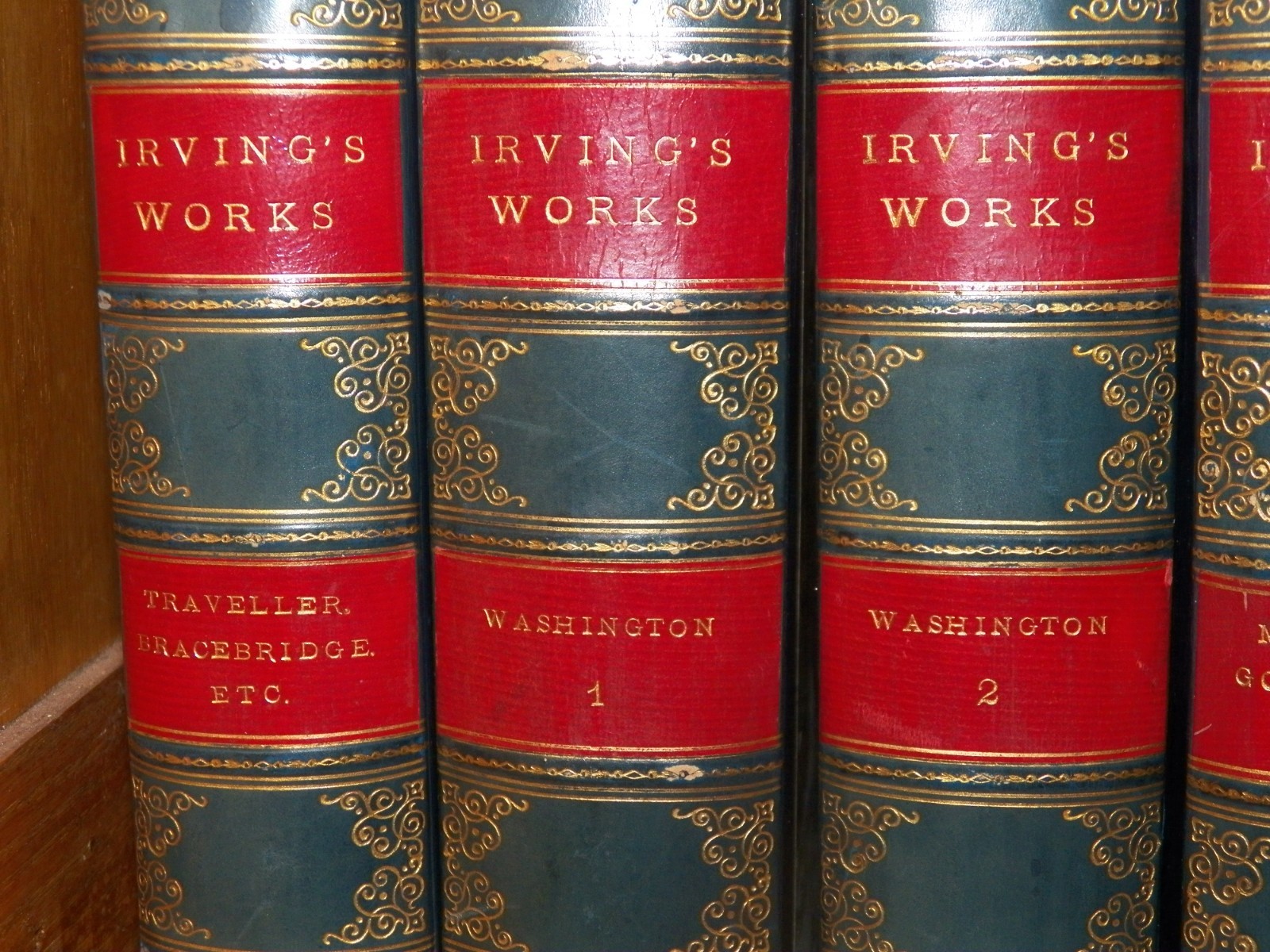 IRVING’S WORKS EIGHT VOLUMES 1/4 EMBOSSED NAVY LEATHER BOUND + CORNERS