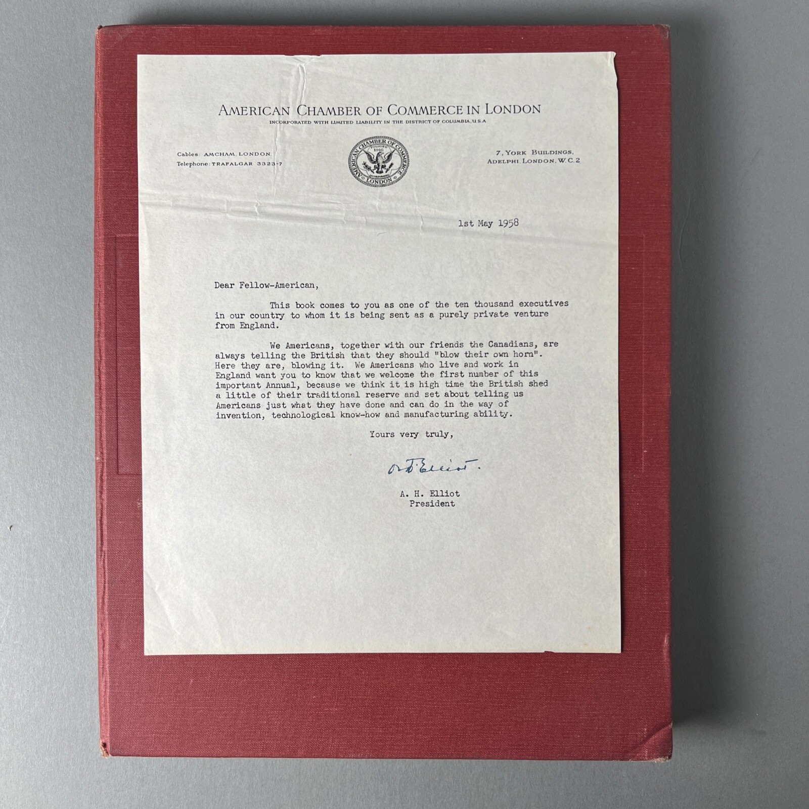 1958 Annual Review of British Industry Economist Intelligence Unit Signed Letter