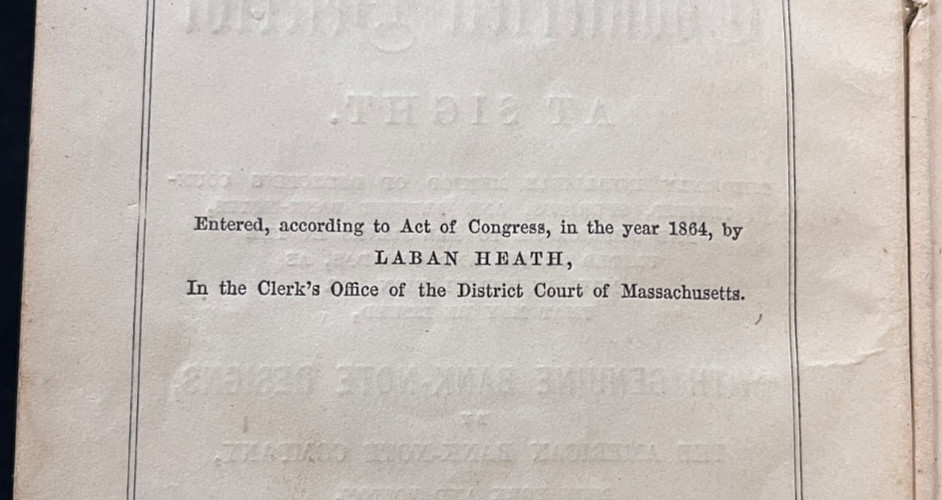 Heath’s Counterfeit Detector – FIRST EDITION 1864