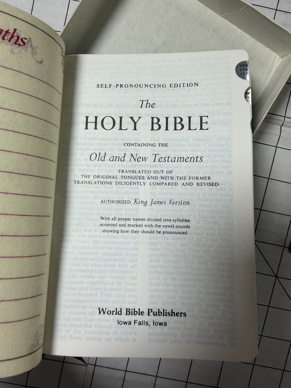World Holy Bible KJV Blue 1985 Genuine Leather Thumb Indexed with Box Ships Fast