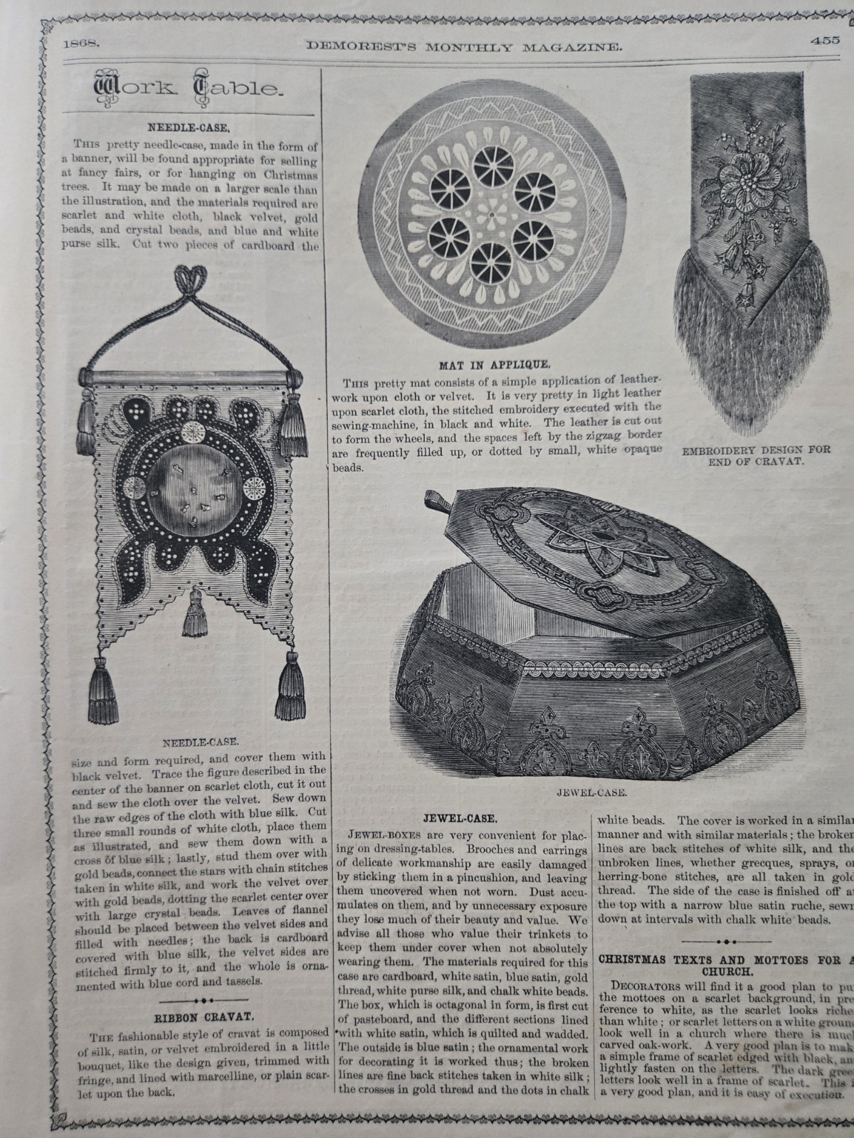 Demorest’s Monthly Magazine Dec 1868 FASHION LITERATURE ART & ADS