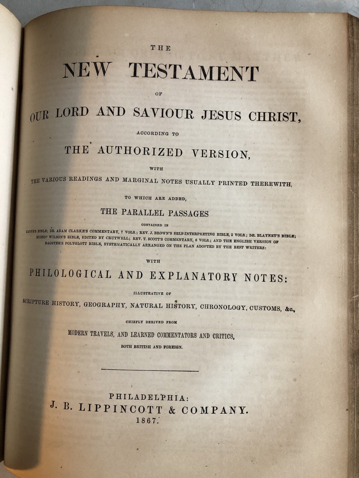 Antique 1867 JB Lippincott Holy Bible Embossed Leather Benjamin F Colcord Family