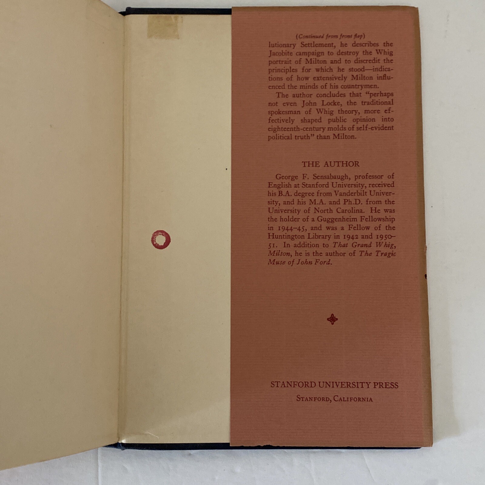 That Grand Whig Milton HC DJ 1952 by George Sensabaugh
