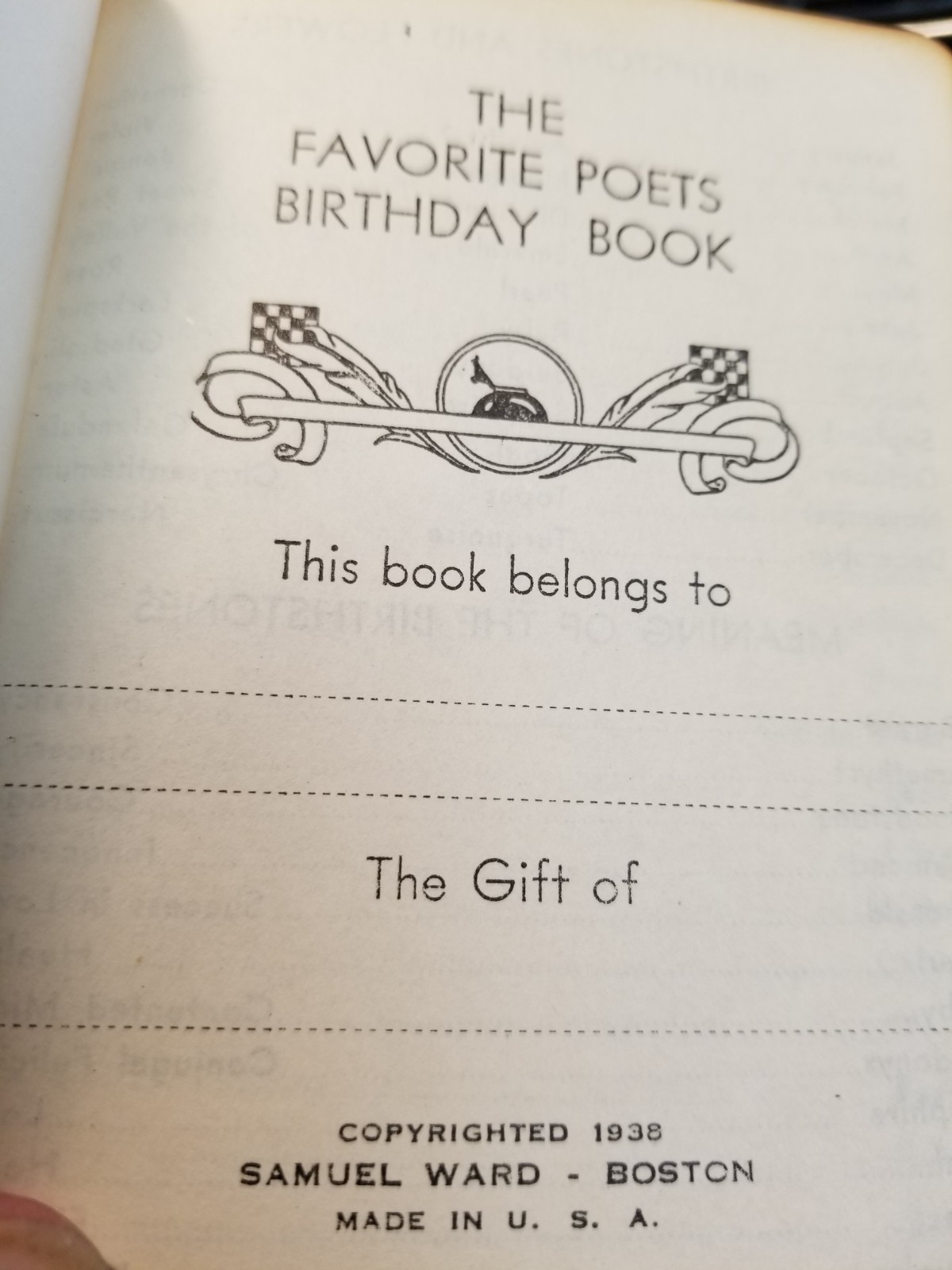 Vintage Samuel Ward Favorite Poets Birthday Book 1938, Leather Gold Embossed