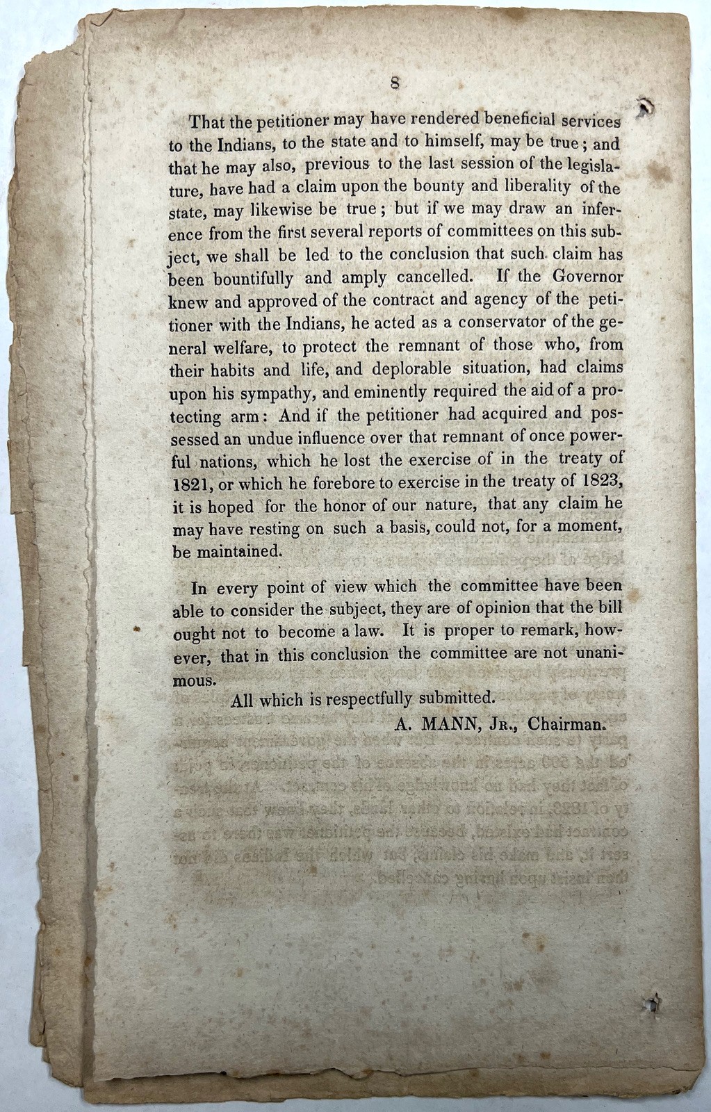 1829 NEW YORK ASSEMBLY REPORT RELIEF JOHN SERGEANT STOCKBRIDGE INDIANS GREEN BAY