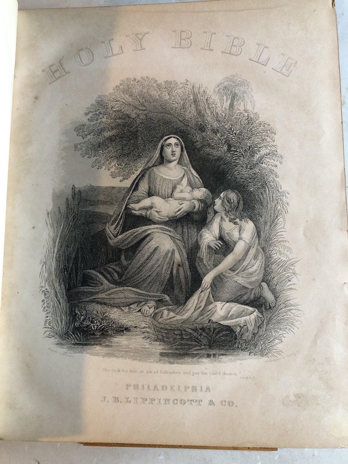 Antique 1867 JB Lippincott Holy Bible Embossed Leather Benjamin F Colcord Family