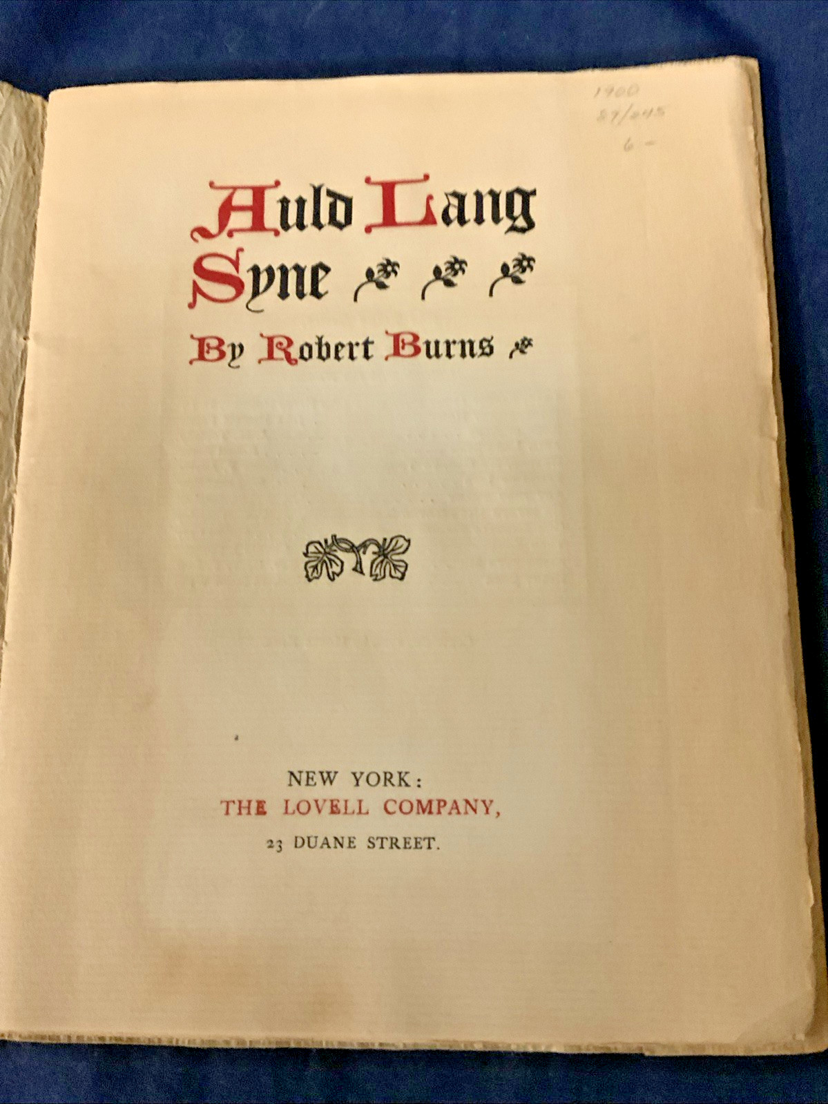 Auld Lang Syne by Robert Burns 1900 Antique Song Poem Book Moses King Lovell Co