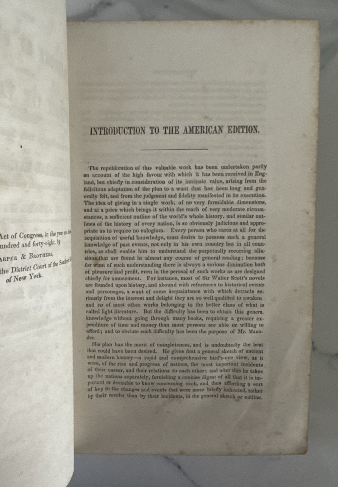 The Treasury of History, Vol. I by Samuel Maunder (Harper, Leather Bound, 1850)