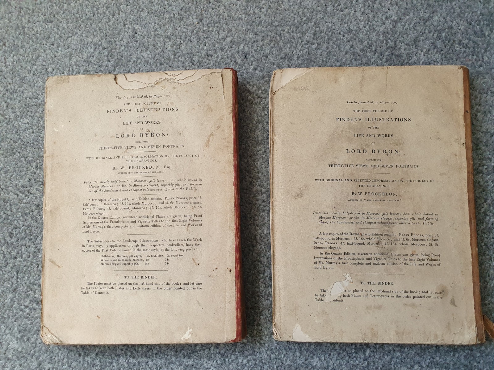 Lord Byron Life & Works Finden’s Landscape Portrait Illustrations 1833 2 vols