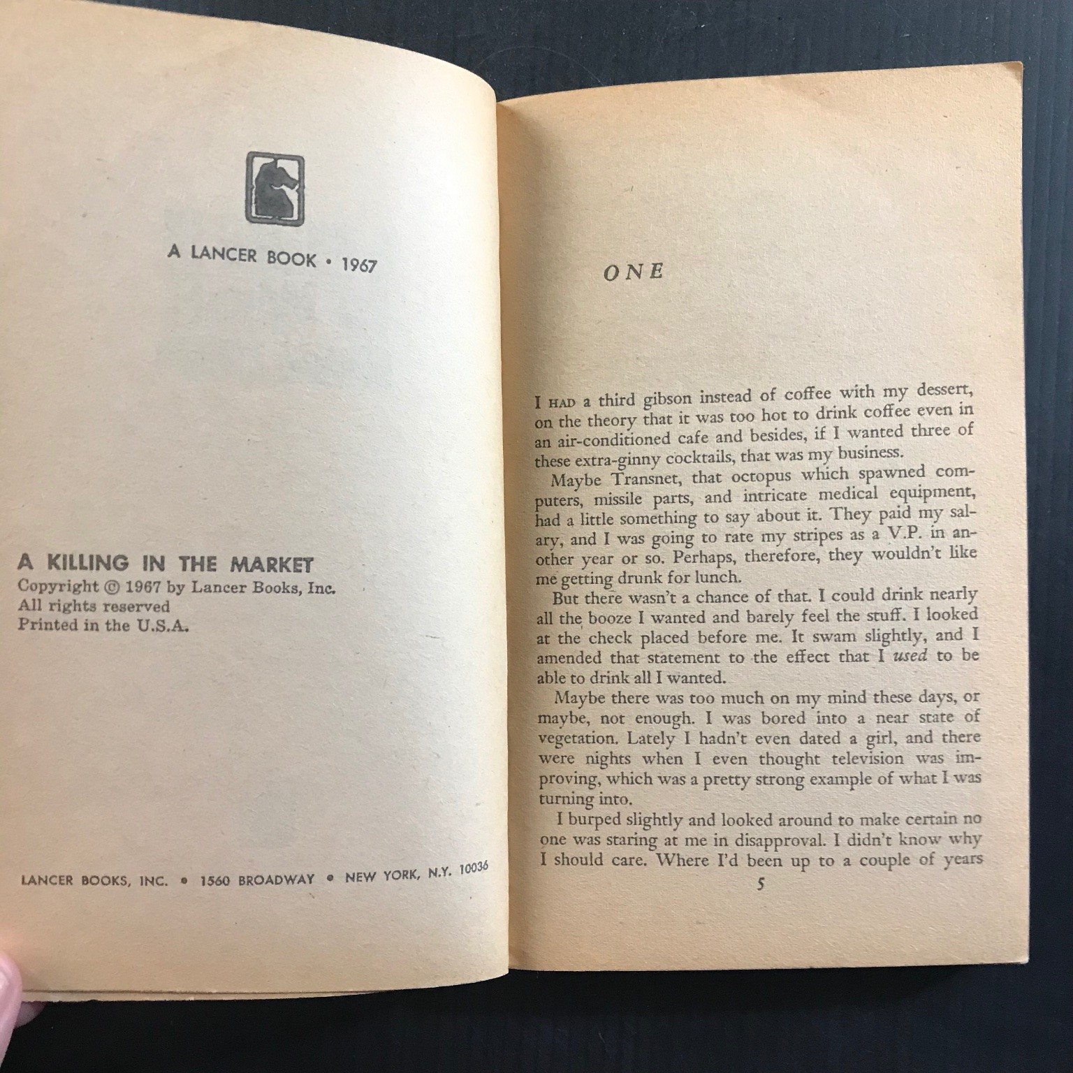 A Killing in the Market Norman Daniels 1967 Lancer Books Paperback Thriller