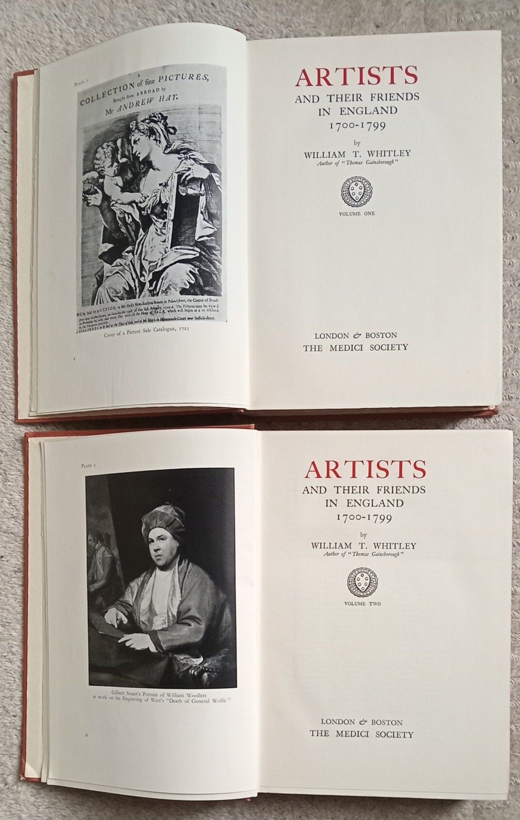 Artists and their friends in England 1700 – 1799 Whitley 1st edition (1928)