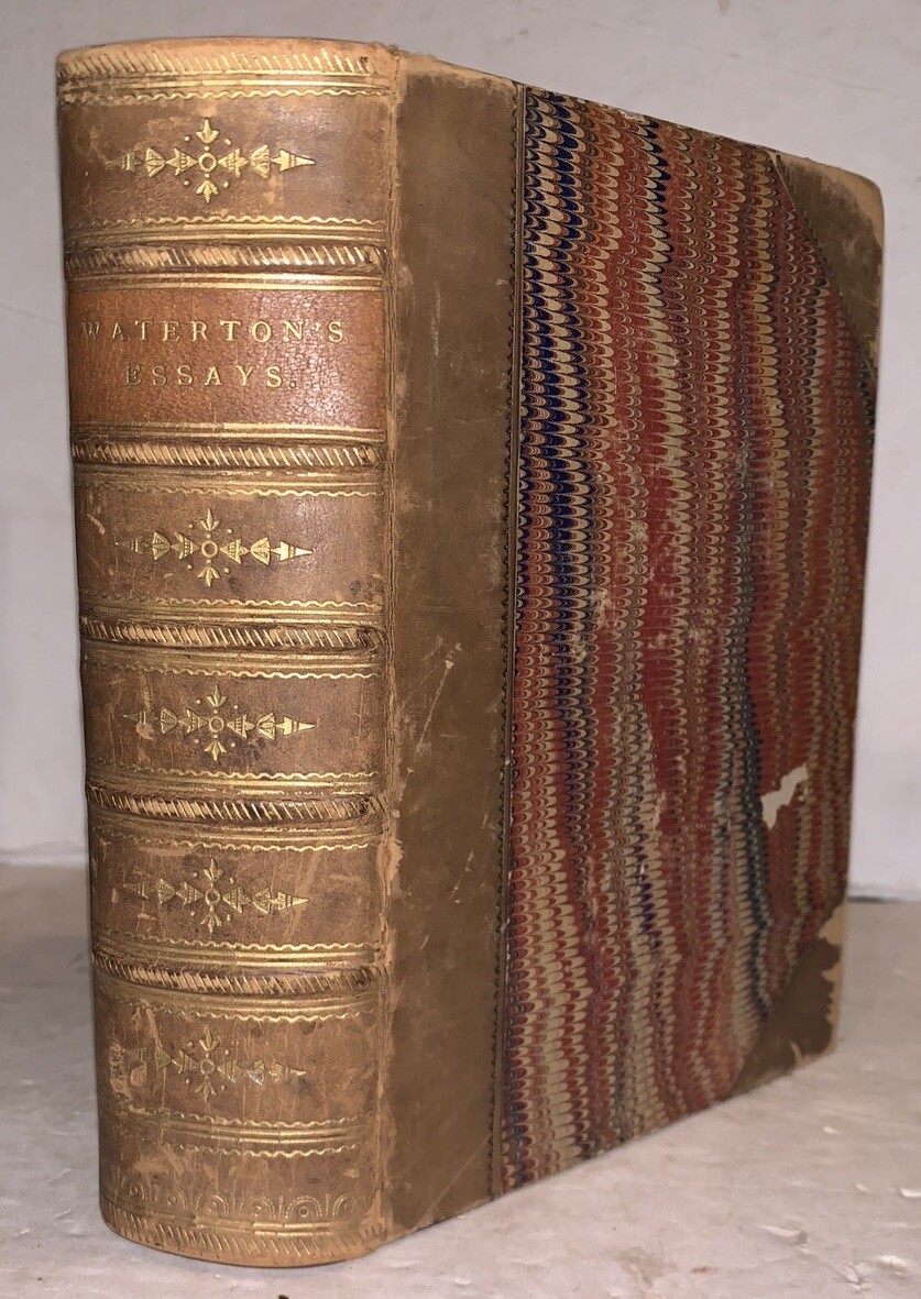 c. 1870, ESSAYS ON NATURAL HISTORY, by CHARLES WATERTON, PERIOD LEATHER BINDING