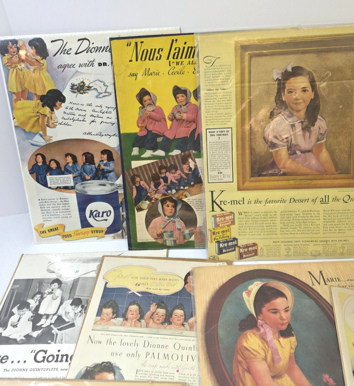 Dionne Quintuplets Original Advertising Lot of 20 Pages Newspapers & Magazines