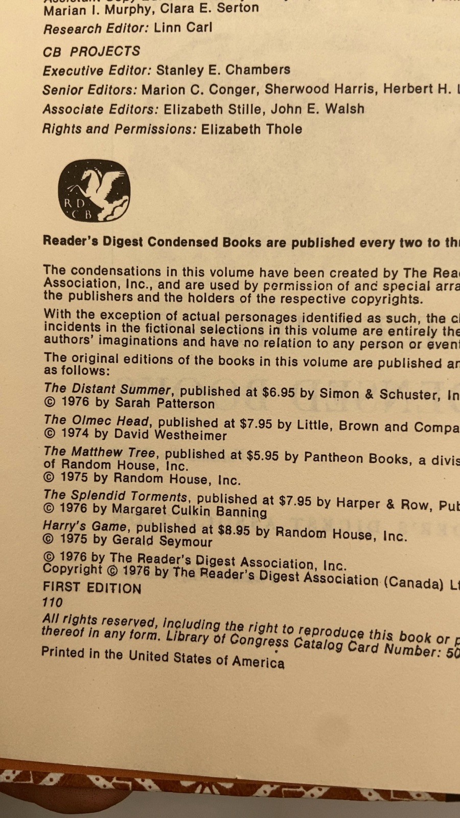 Reader’s Digest Condensed Books Volume 4 1976 Hardcover First Edition 1976