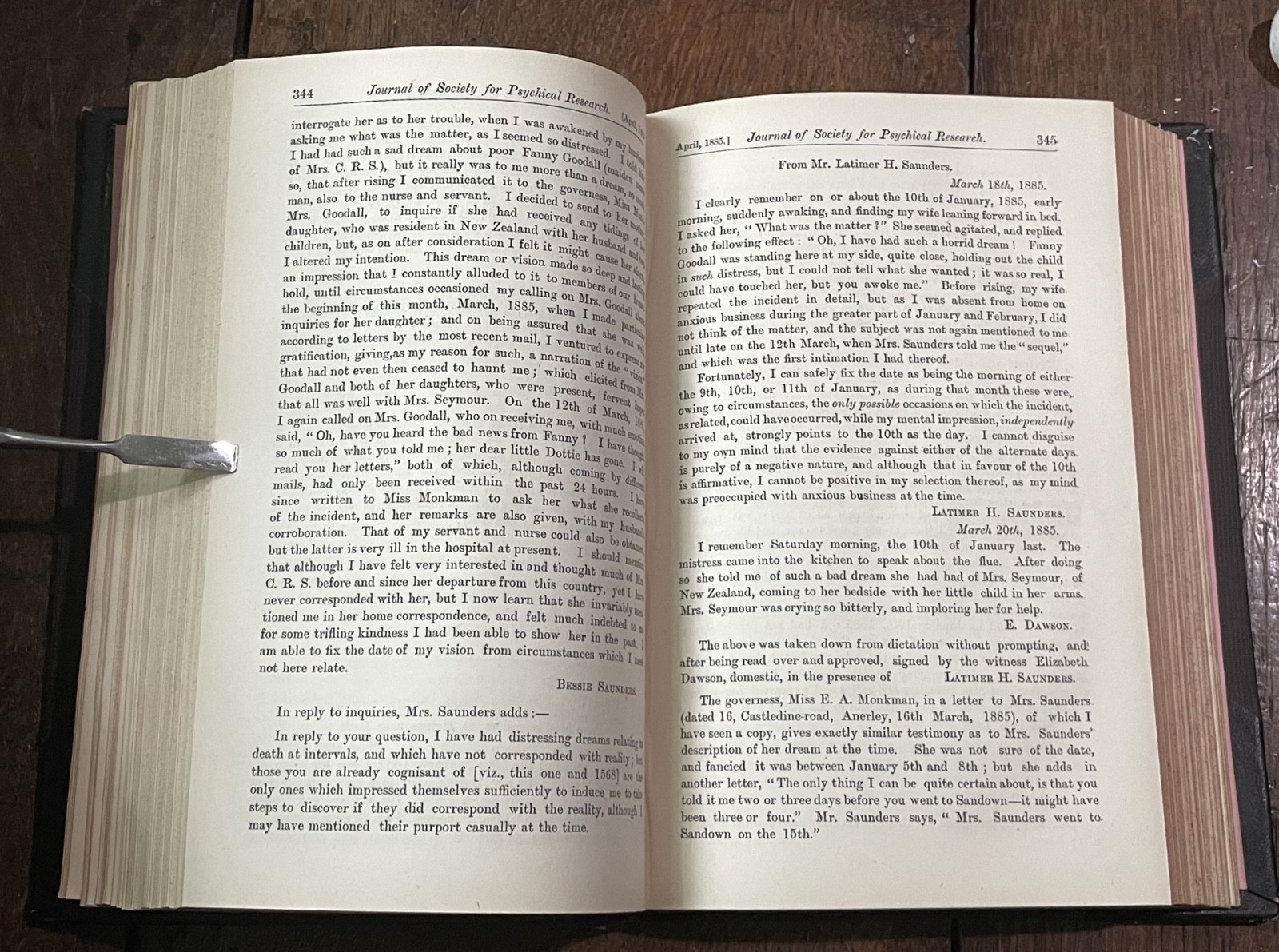SOCIETY FOR PSYCHICAL RESEARCH – 1st 1885 – SPIRIT COMMUNICATION, APPARITIONS