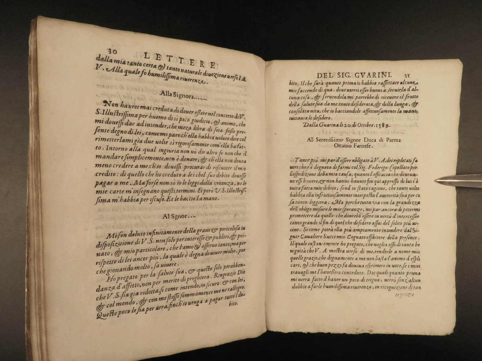 1595 Italian Renaissance Letters Battista Guarini Venice Florence Vellum ITALY