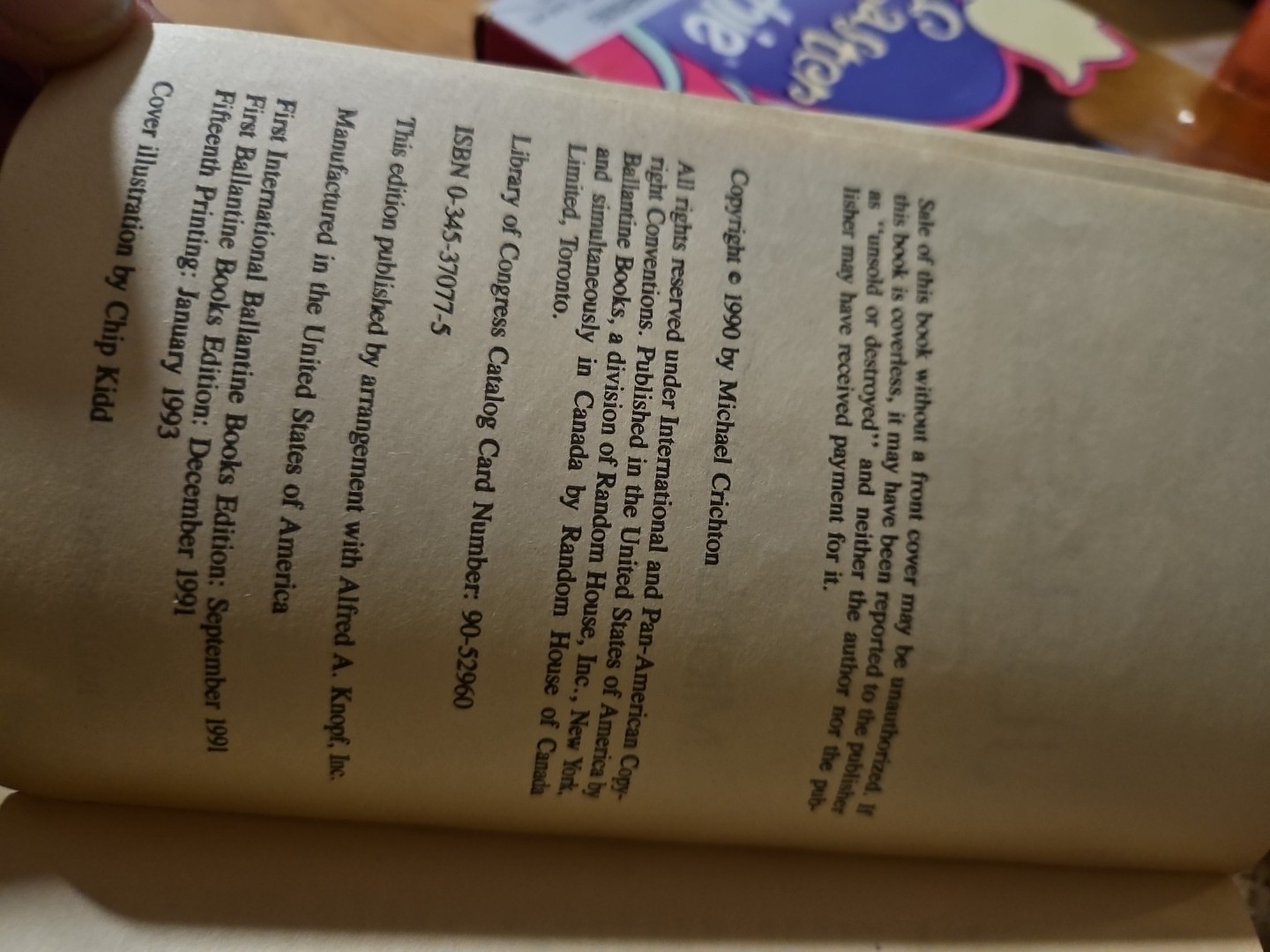 1993 Ballantine Books – Jurassic Park by Michael Crichton Paperback Book