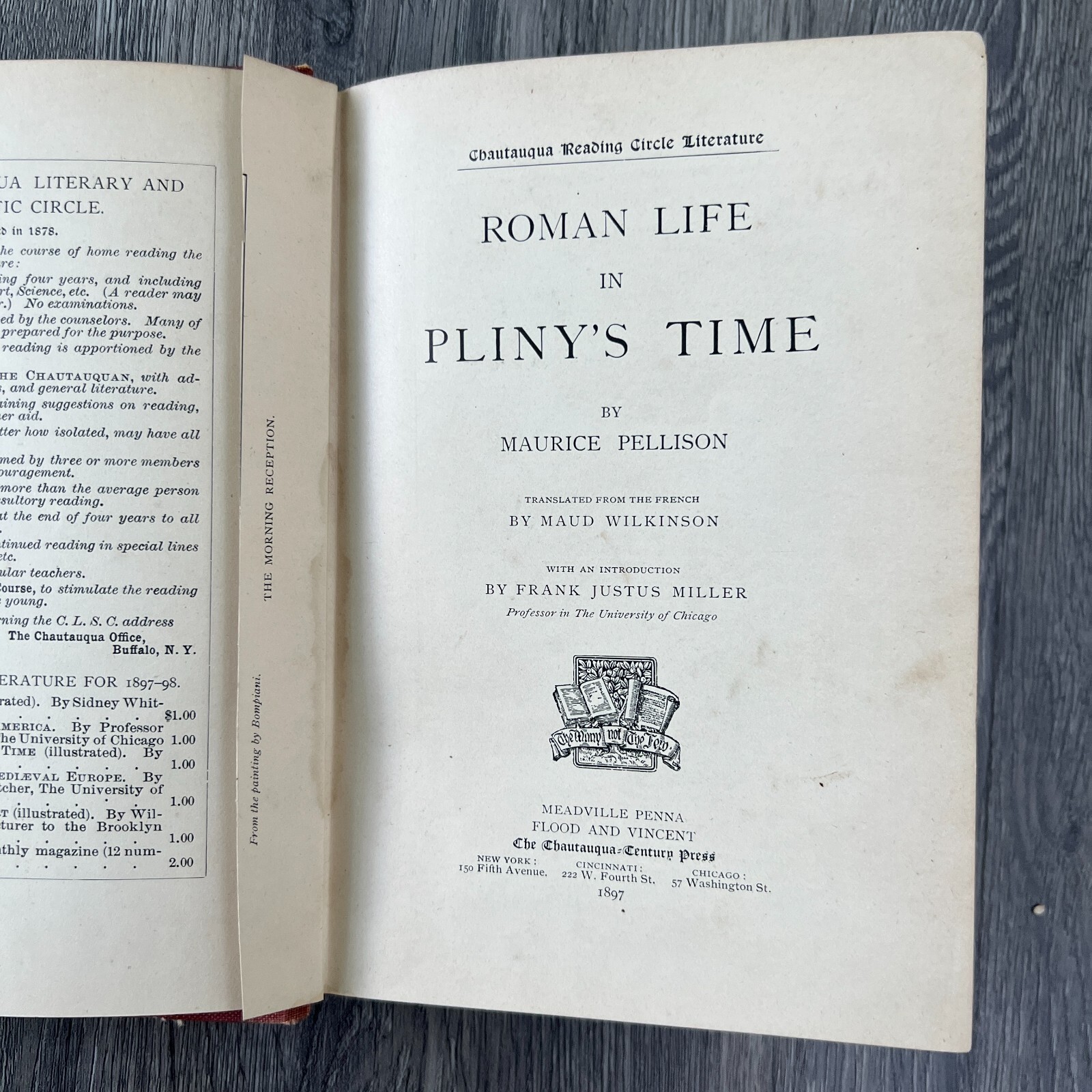 Roman Life in Pliny’s Time by Maurice Pellison 1897 Acceptable Antique Hardcover