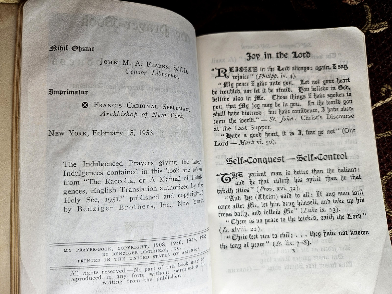 MY PRAYER BOOK by Father Lasance – 1953 Benziger Brothers, White Faux Leather