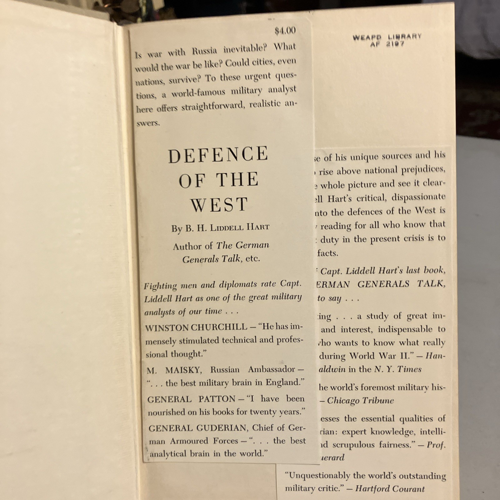 Defence of the West B. H. Liddell Hart William Morrow & Co. ©1950 1st/1st No DJ