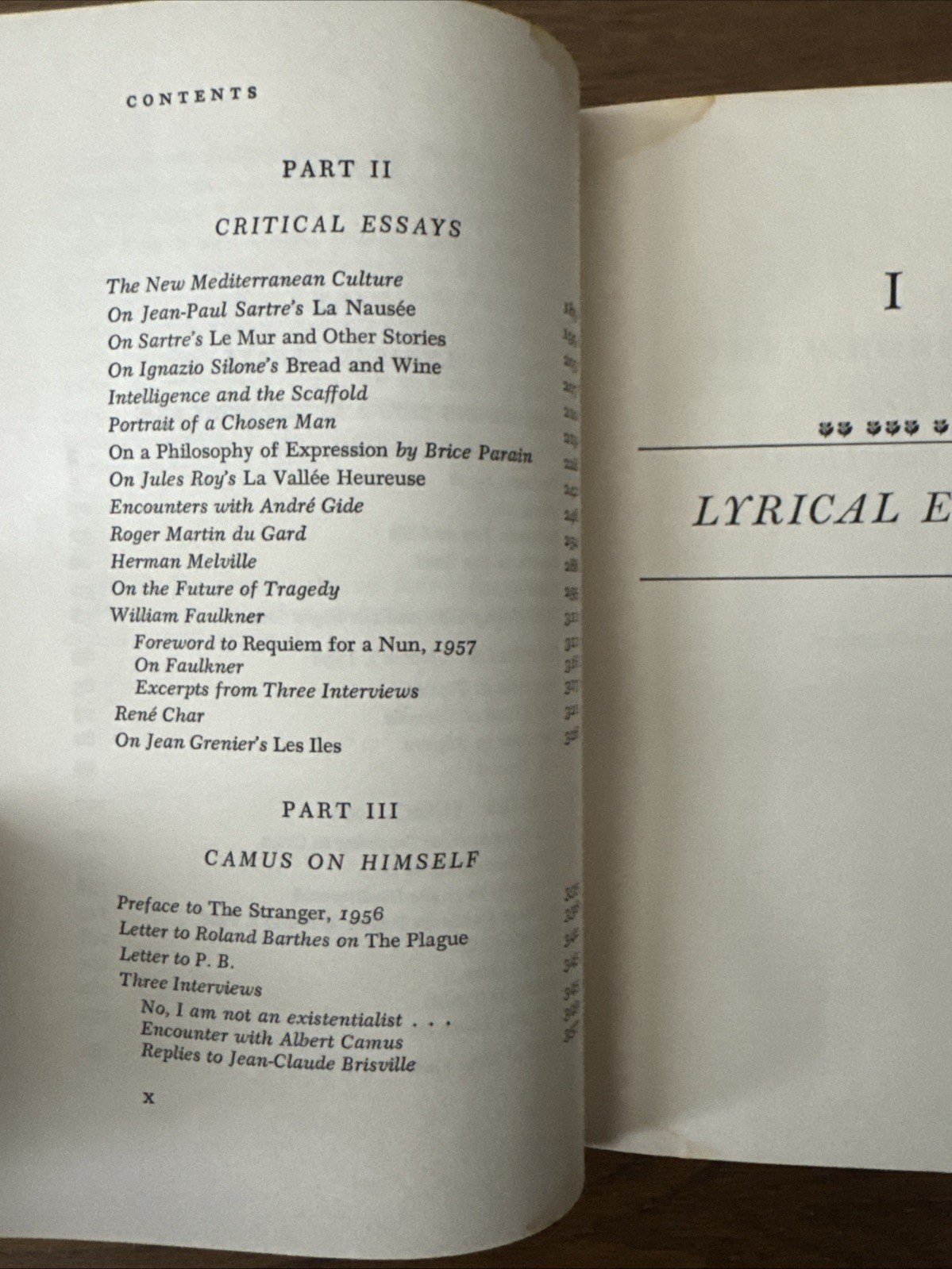Lyrical & Critical Essays Albert Camus 1968 HARDCOVER BOOK Knopf