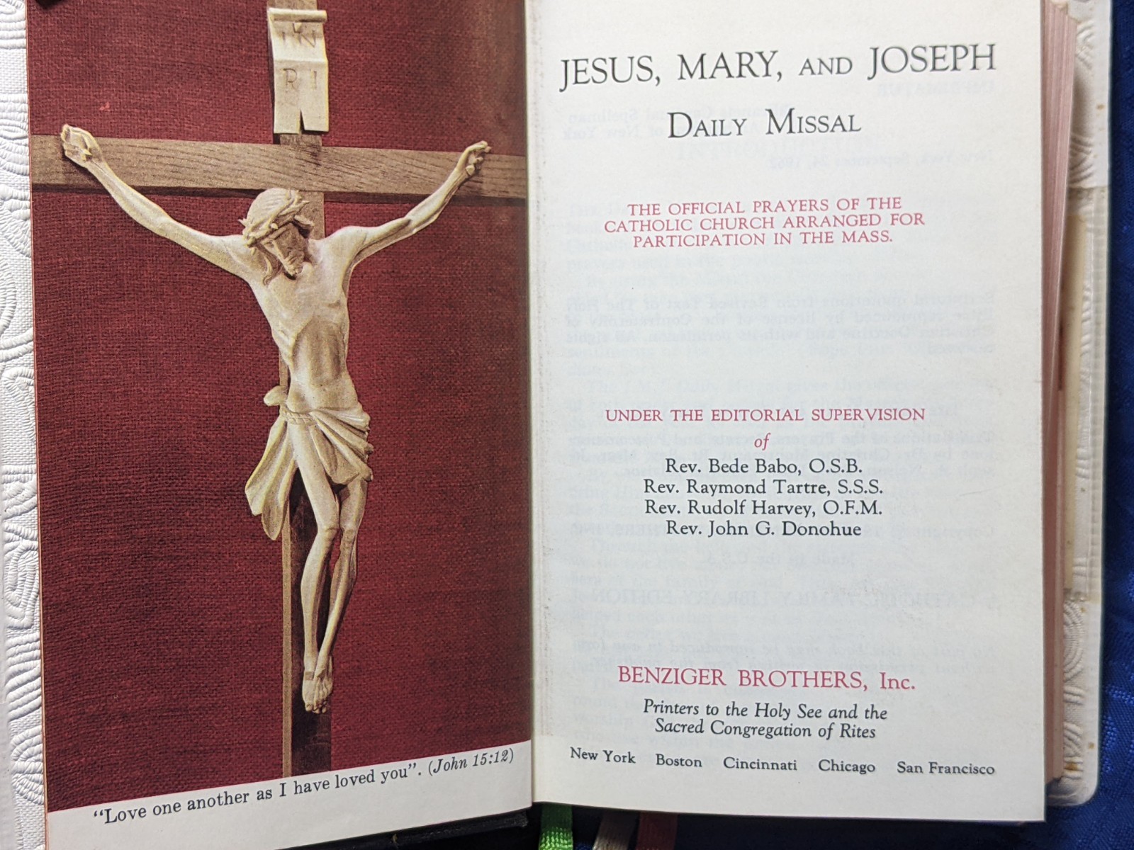 St. Joseph Daily Missal 1962 Catholic Prayer Book White Leather UNIQUE CVR PHOTO