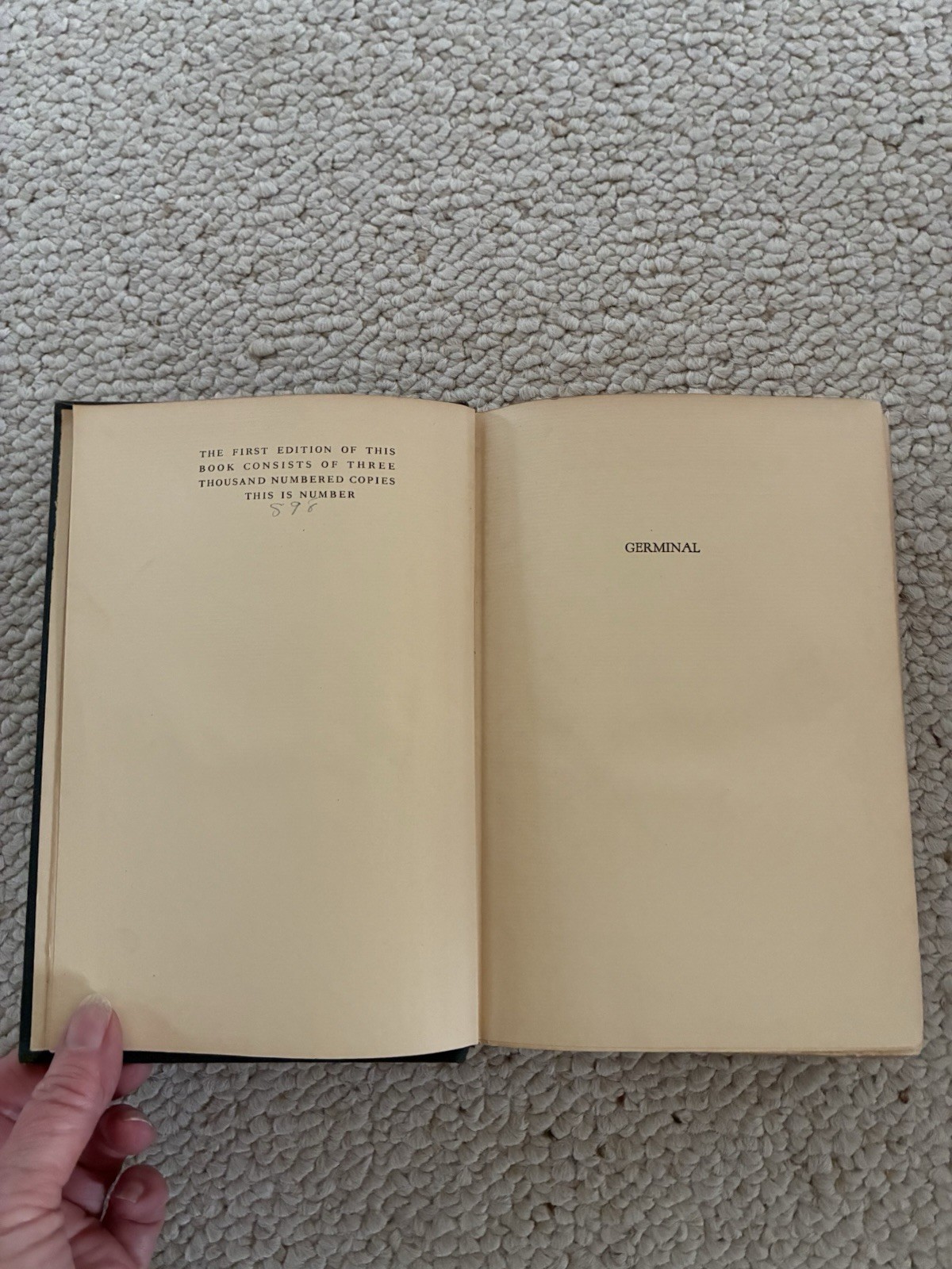 Germinal by Emile Zola First Edition Numbered # 898 Alfred A. Knopf 1925 HC