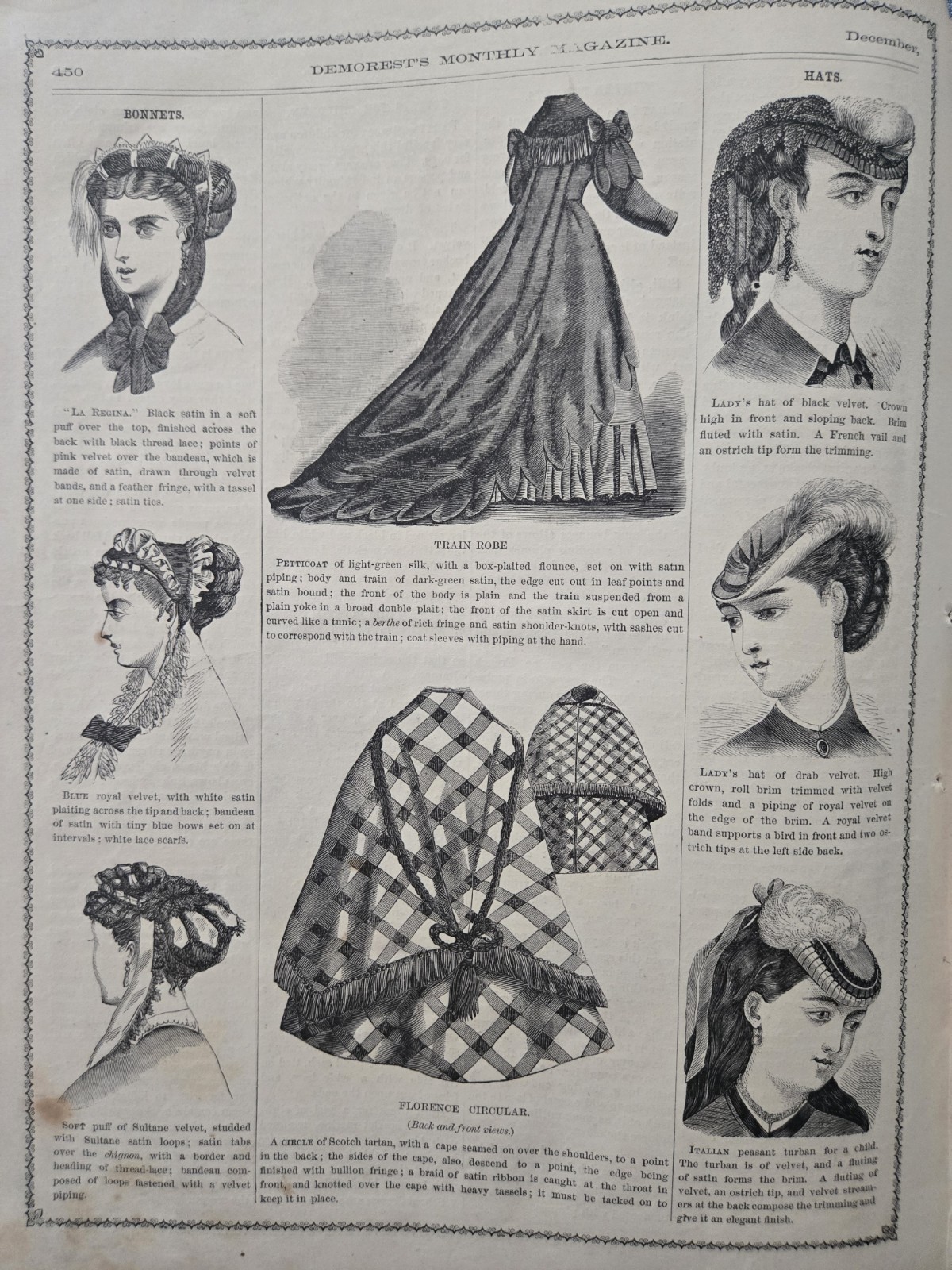 Demorest’s Monthly Magazine Dec 1868 FASHION LITERATURE ART & ADS