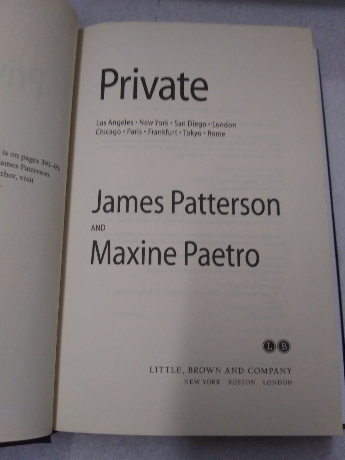 James Patterson And Maxine Paetro Private New York Los Angeles London Paris Book