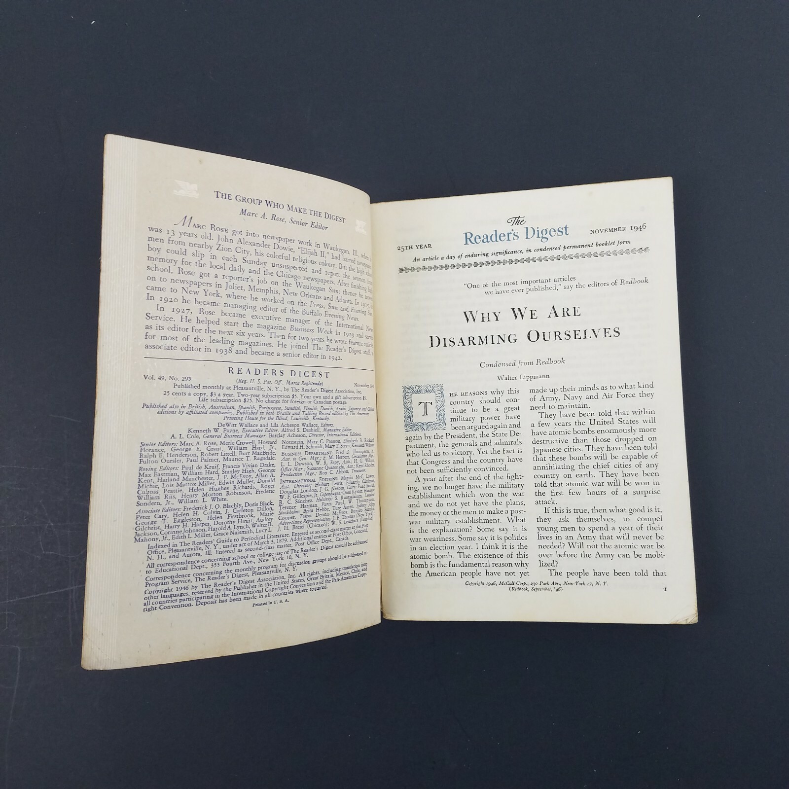 Readers Digest November 1946 Kathryn Forbes Billy Rose Walter Lippmann Damrosch