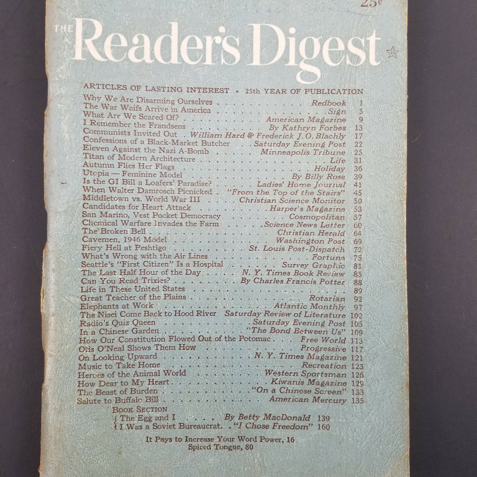 Readers Digest November 1946 Kathryn Forbes Billy Rose Walter Lippmann Damrosch