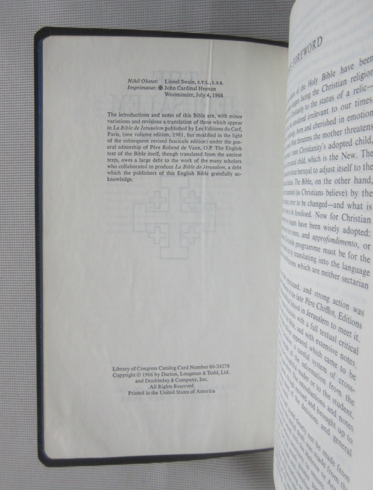 THE JERUSALEM BIBLE 1966 Doubleday Black Faux Leather Cover