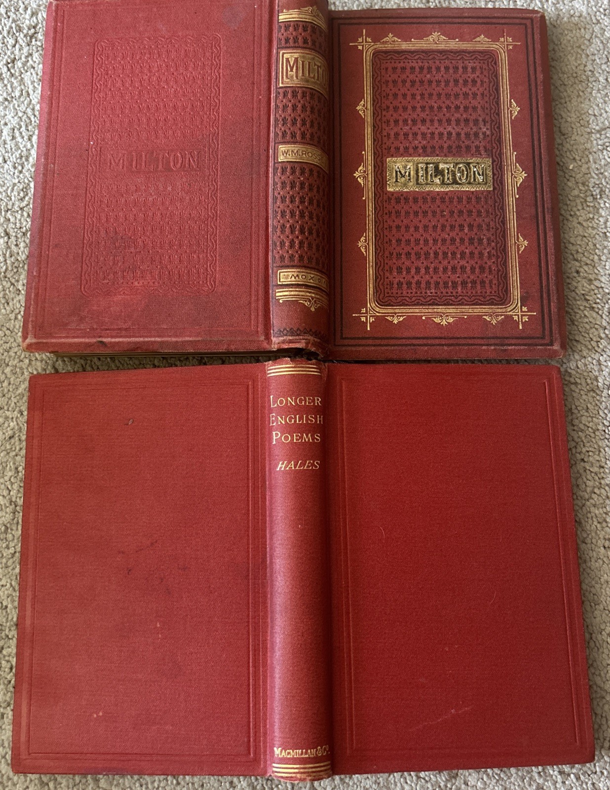 2-Antique Books Poetical Works of John Milton – Longer English Poems – c. 1880