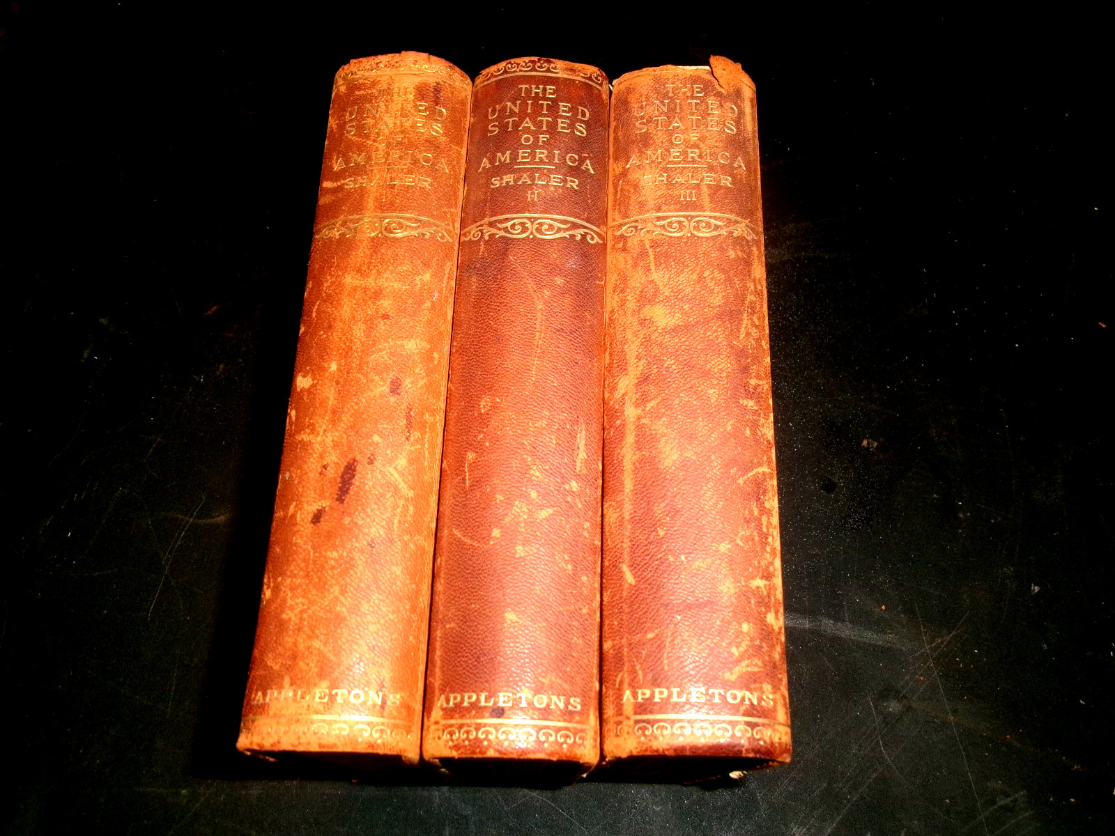 RARE ANTQ LEATHER BOOKS; THE UNITED STATES OF AMERICA IN 3 VOL, N SHALER, 1898