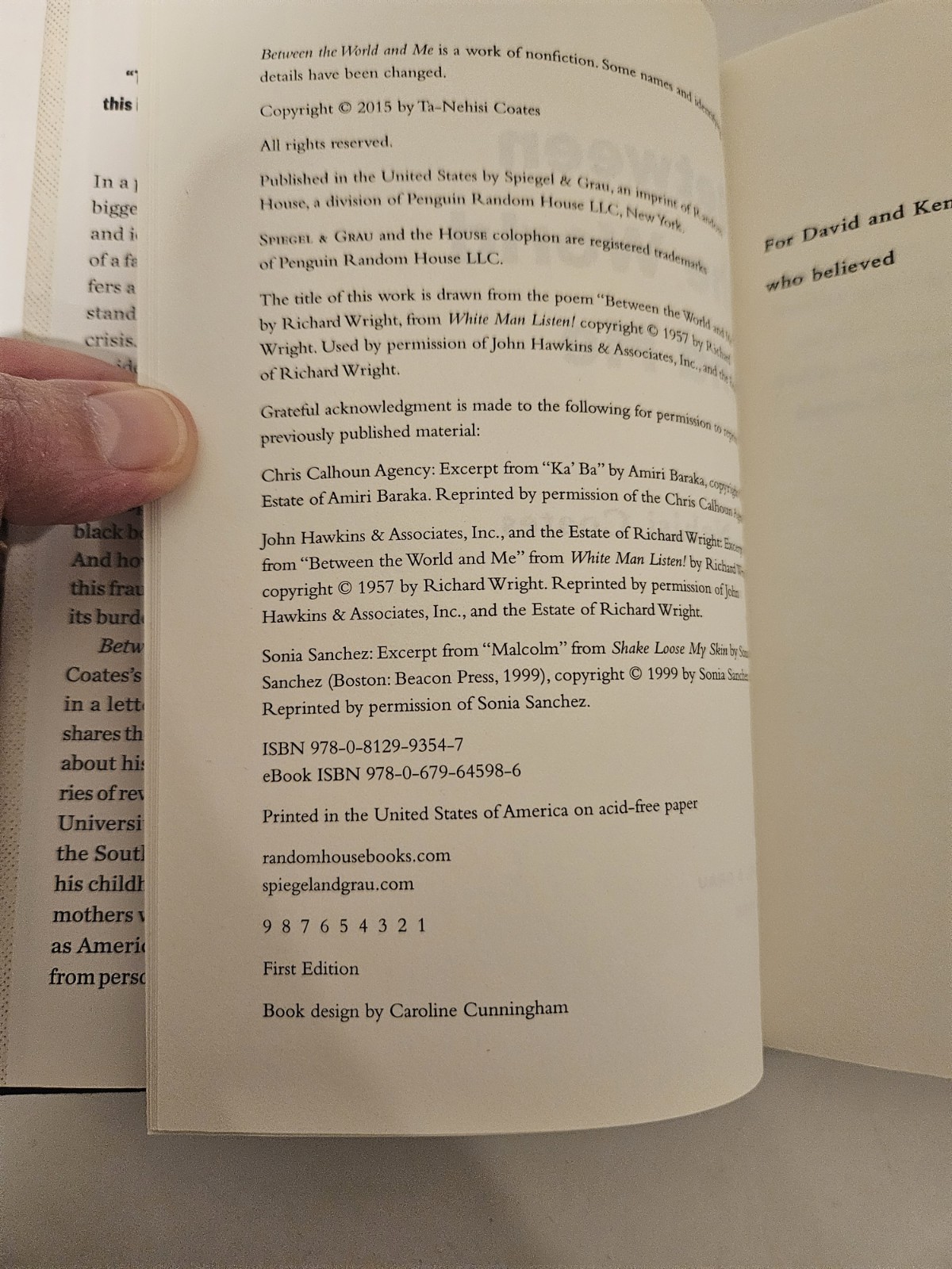 Between the World and Me, Ta-Nehisi Coates, First Edition Fine Condition