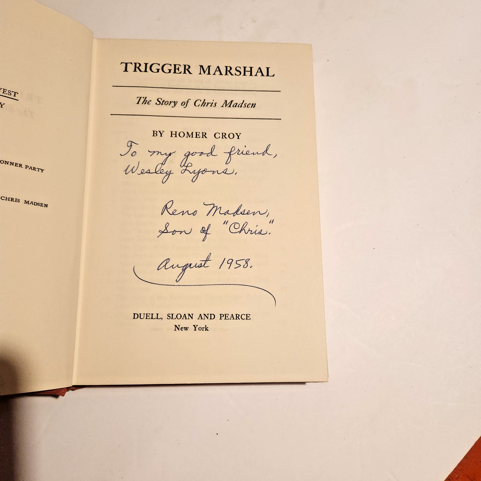 Trigger Marshall Homer Croy Story of Chris Madsen 1958 Signed