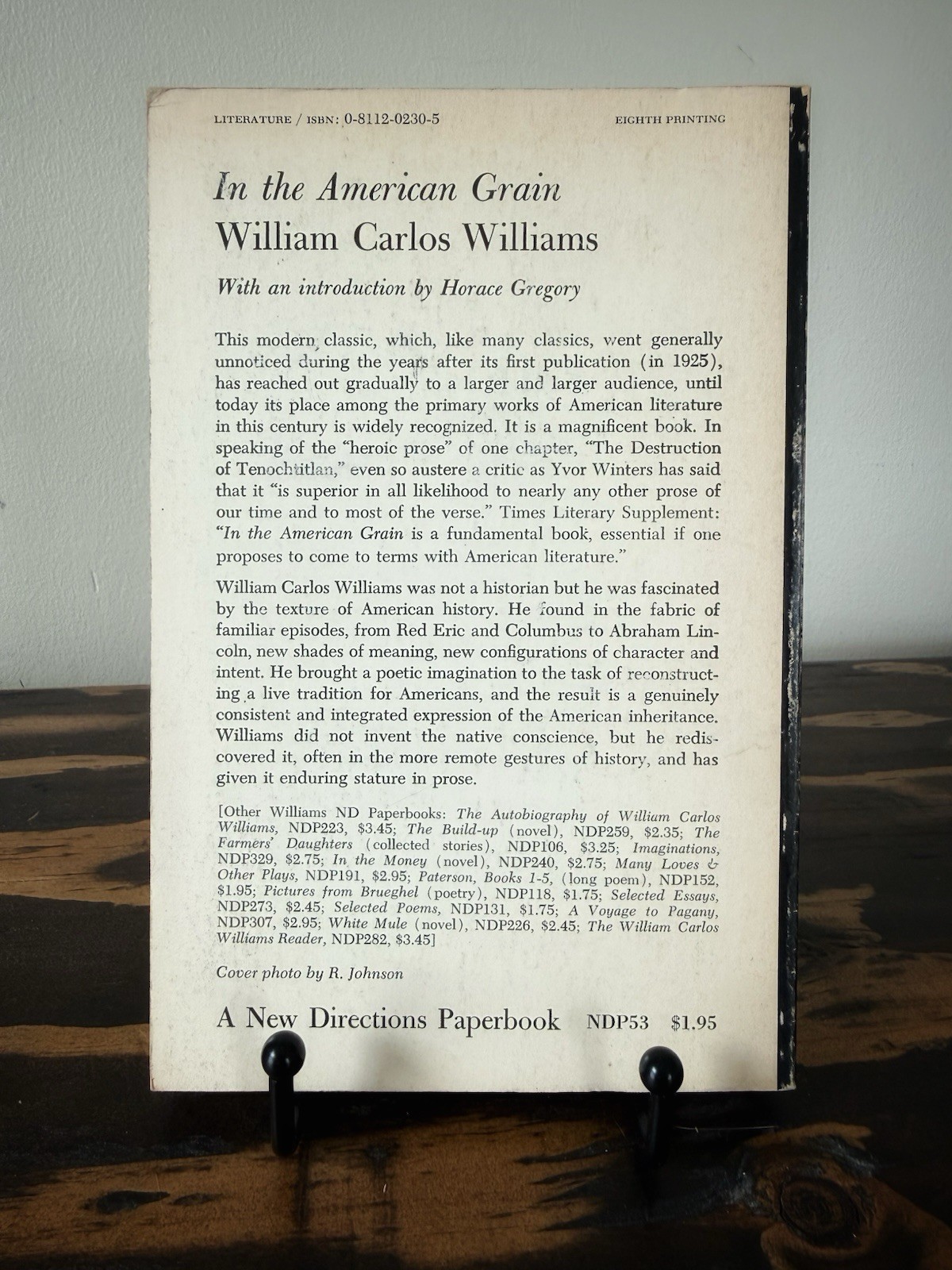A Vintage 1956 Paperback Copy Of In The American Grain By WC Williams