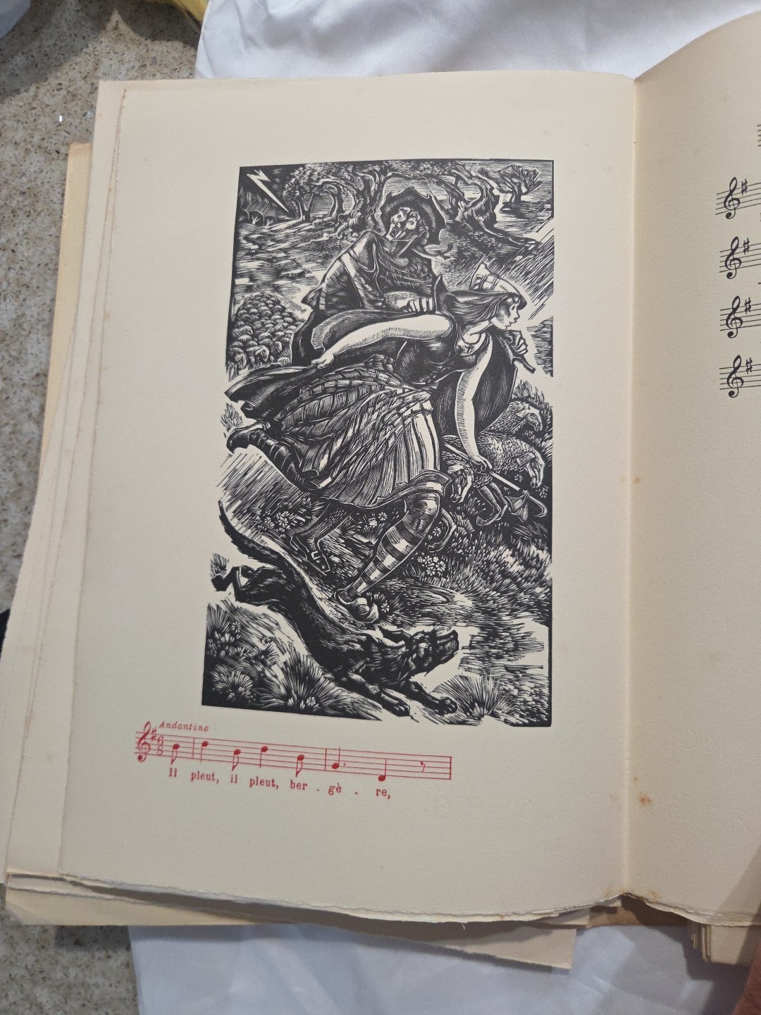 1950 Vieilles Chansons De France. Unbound, 33 Woodcuts Slipcase W/Wear Lemagny