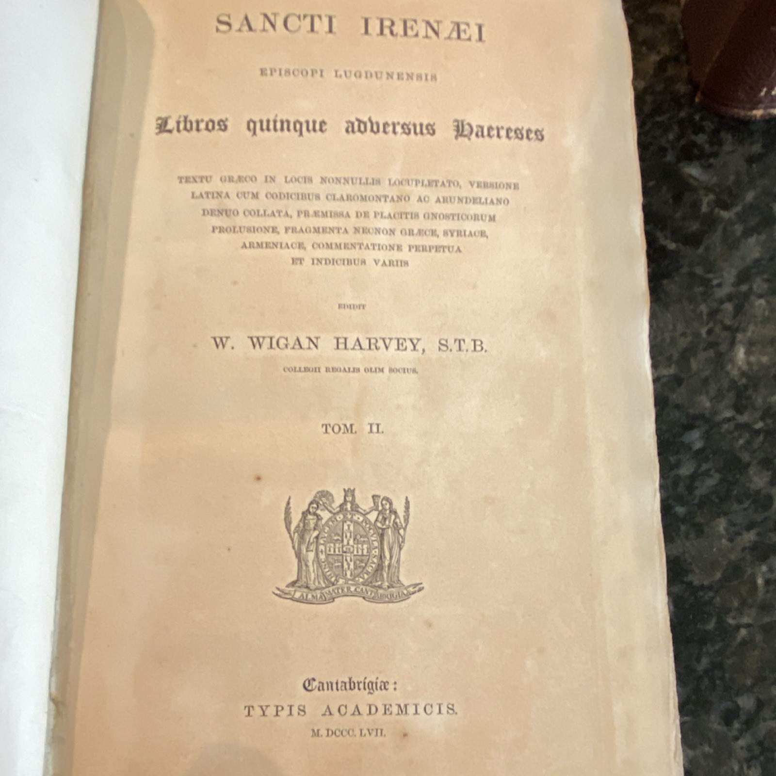 Sancti Irenaei W. Wigan Harvey Libros Quinque Adversus Haereses Leather Typis A…